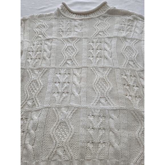 Vintage L.L. Bean Sweater Women's Med Ivory Wool Fisherman Cream Cable Knit USA - Picture 2 of 11